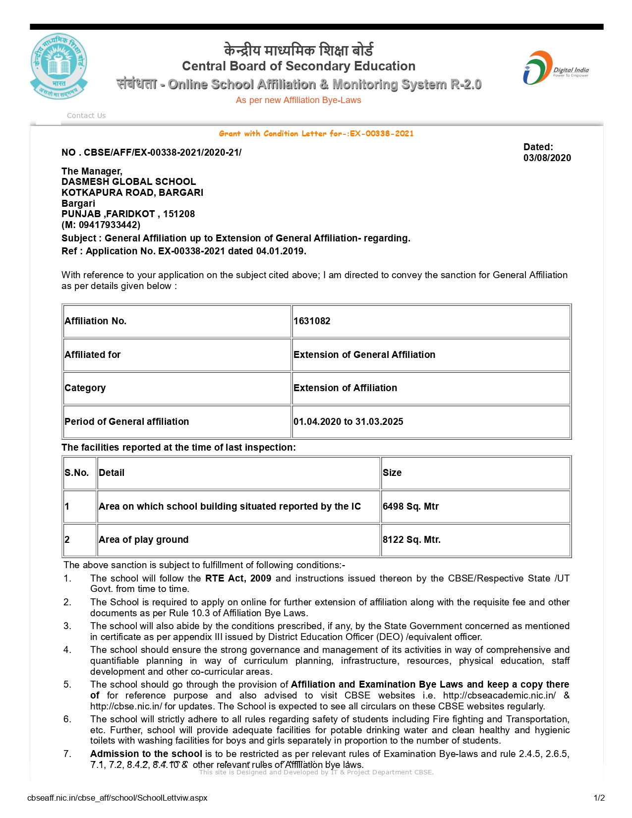 CBSE Affiliation DASMESH GLOBAL SCHOOL